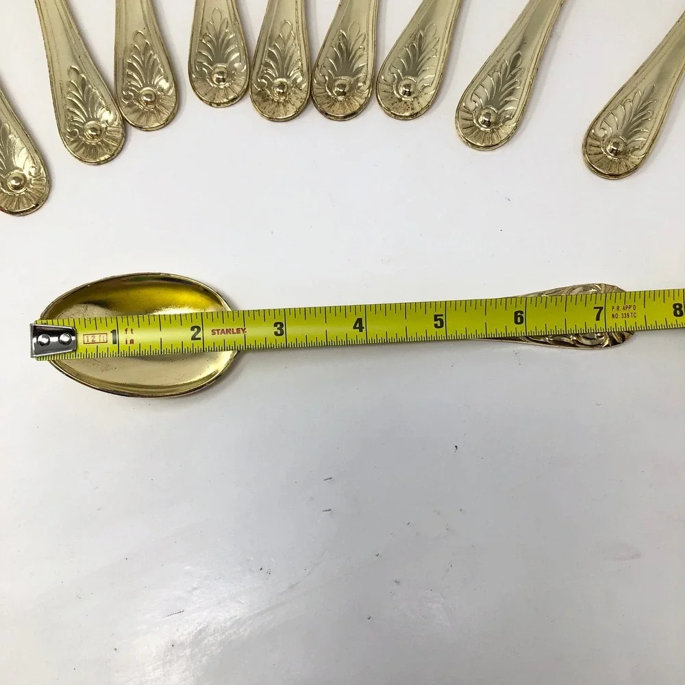 Vintage EP Zinc Gold Tone Ornate Floral Scroll Teaspoons Set of 10 Demitasse